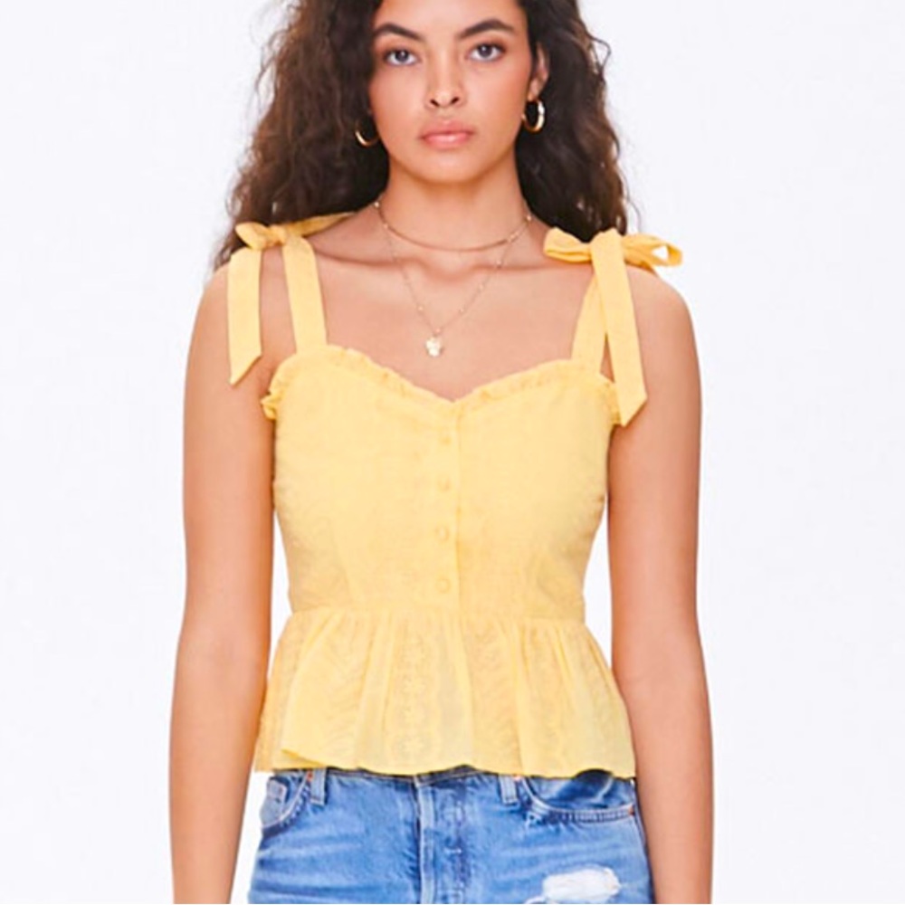 2 for 10 Forever 21 Eyelet Embroidered Tie-Strap Top